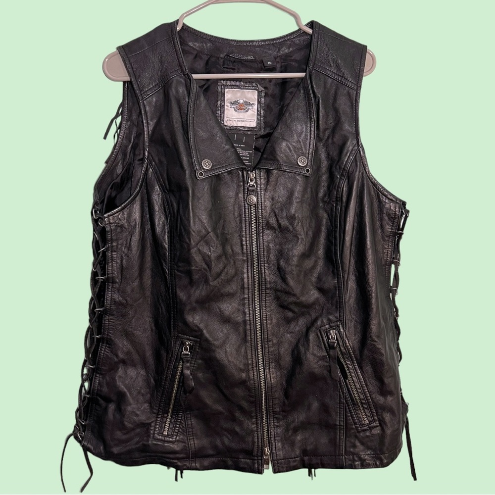 Harley Davidson Leather Vest Motorcycle Fringe size XL